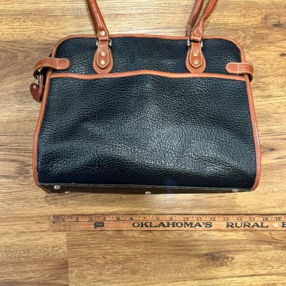 Vintage Brown and Black Leather Handbag Purse - Picture 9 of 11